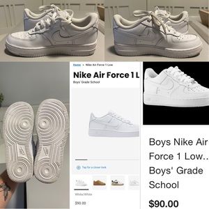 White Boys Size 1 Nike Air Force One Lowtops
